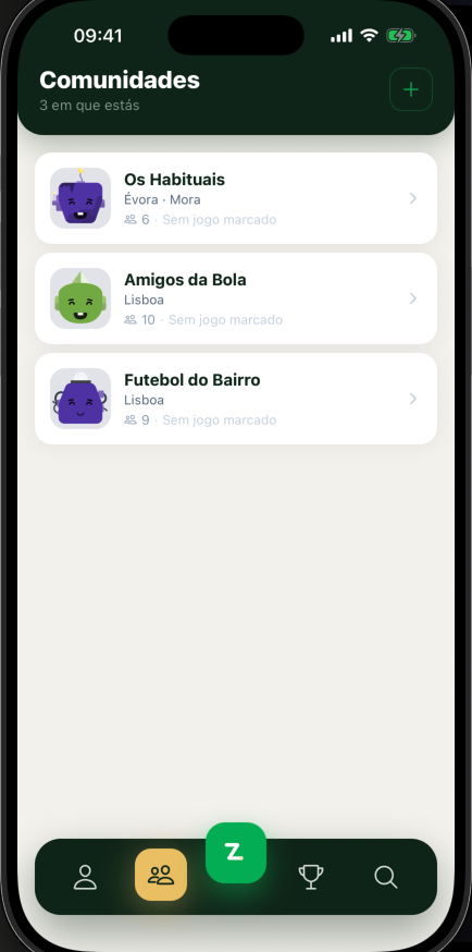 Ecrã de Comunidades